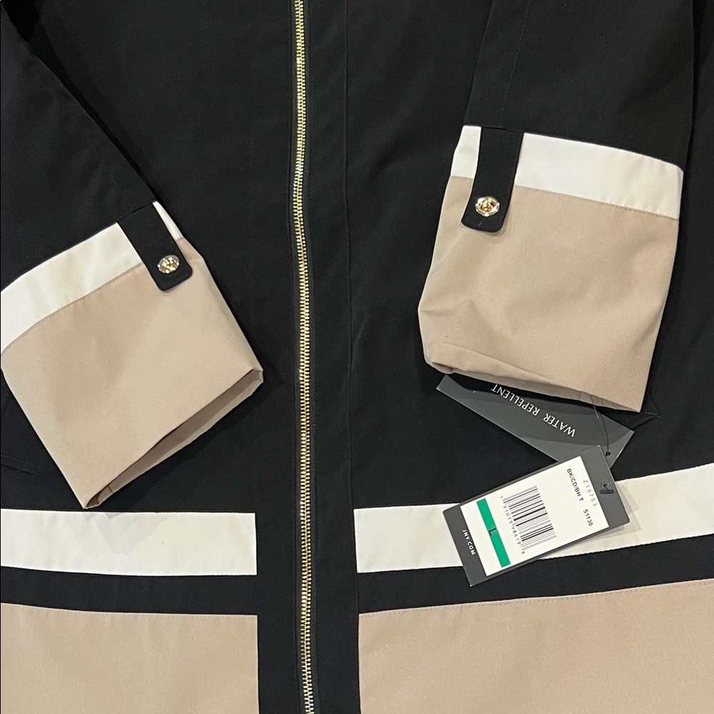NWT Jones New York Black/Cream Jacket Size Large Rain Waterproof Lightweight - Picture 8 of 16